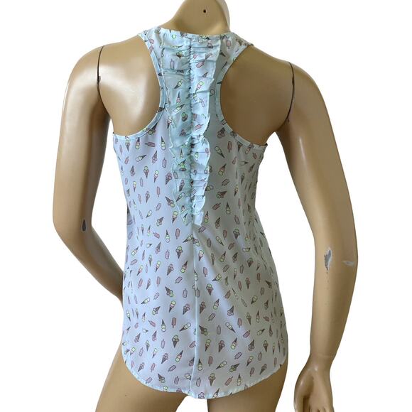 CANDIES Womens Size XS Sleeveless Ruffled Ice Cream Cone Print Tank Top Shirt - Picture 4 of 9